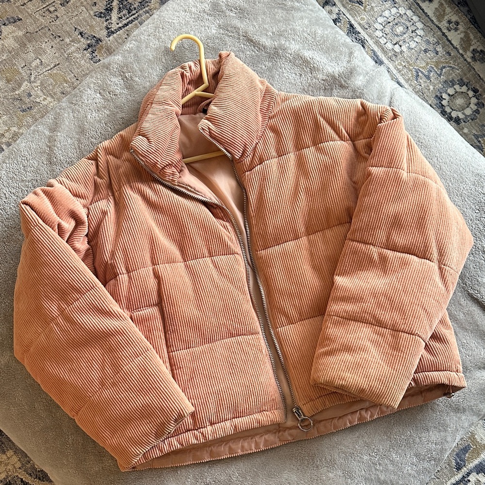 Topshop Blush Corduroy Puffer Jacket
